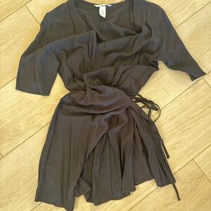 H&M Black Short Sleeve Wrap Dress with Side Tie